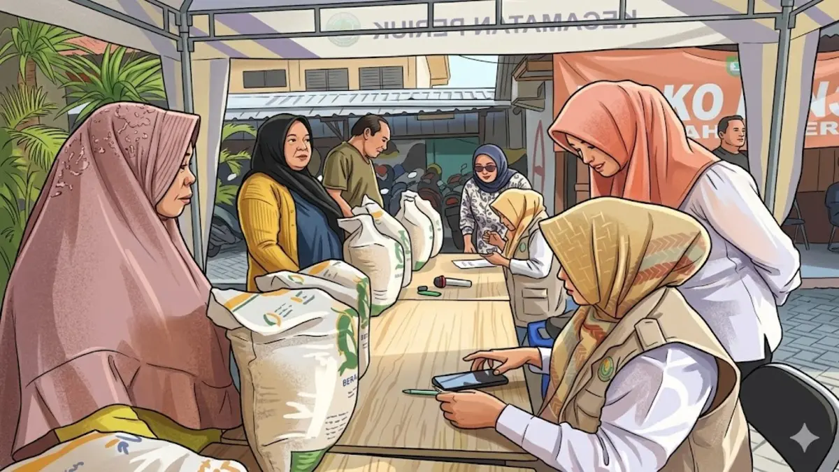 Ilustrasi penyaluran bansos pangan kepada KPM. (Foto: tangerangkota.go.id (diolah dengan Gemini AI) 