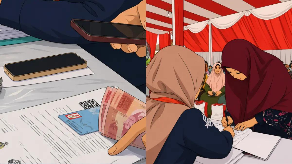 Ilustrasi pencairan bansos. (Foto: YouTube Pos Indonesia/diolah oleh AI)