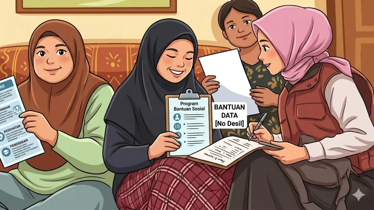 Ilustrasi petugas memberitahu status bansos ke KPM. (Foto: YouTube Kemensos RI/Diolah oleh Gemini AI)
