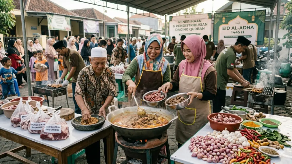 Ilustrasi memasak daging kurban di Hari Raya Idul Adha. (Foto: Gemini AI)