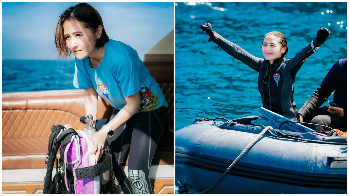 Prilly Latuconsina saat membagikan pengalamannya menjadi rescue diver dalam ajang Red Bull Cliff Diving World Series 2026. (Foto: Instagram @prillylatuconsina96)