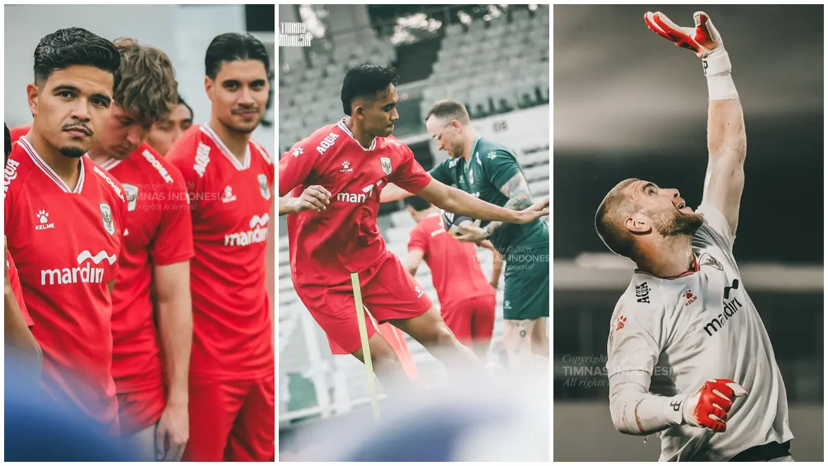 Pemain Timnas Indonesia saat berlatih di lapangan Stadion Madya GBK Jakarta.