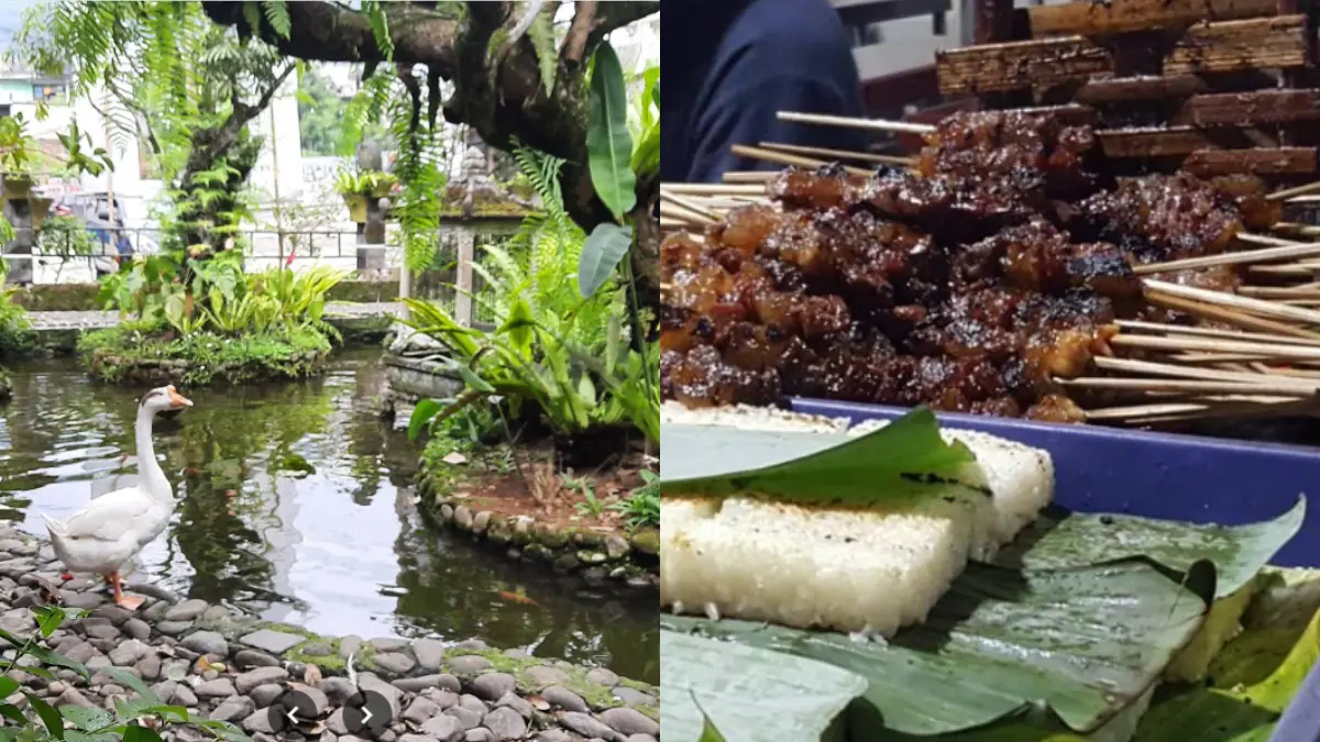 Suasana di Dulang Riverside Restaurant (kiri) Sate Maranggi Sari Asih (kanan), rekomendasi tempat makan di Puncak, Bogor. (Foto: Kolase Google Maps)
