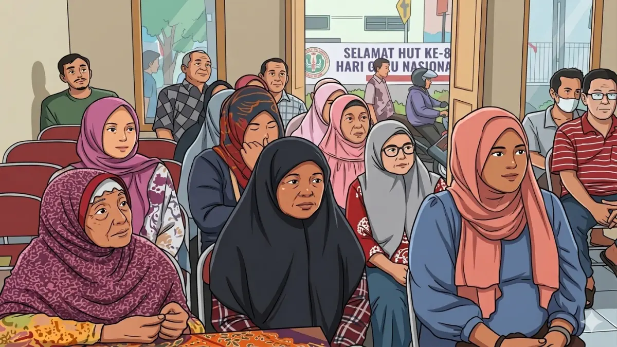 Ilustrasi KPM bansos menunggu pencairan bantuan. (Foto: Instagram @kemensosri/Diolah oleh Gemini AI)