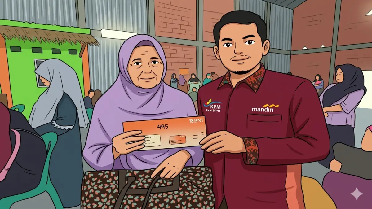 Ilustrasi pencairan bansos diberikan oleh petugas untuk KPM. (Foto: Instagram @pkhbogorkab/Diolah oleh Gemini AI)