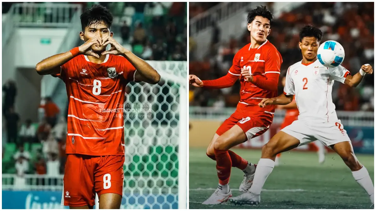 Pemain Timnas Indonesia U-19 saat merayakan gol ke gawang Myanmar pada laga perdana Grup A di Stadion Utama Sumatra Utara, Deli Serdang, Senin 1 Juni 2026 malam WIB.