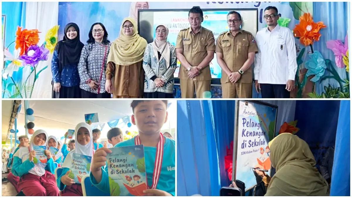 Siswa SDN Kebon Pedes 1 saat menunjukan buku antologi puisi di momen kelulusan. (Foto : Fauzan/Radar Bogor)