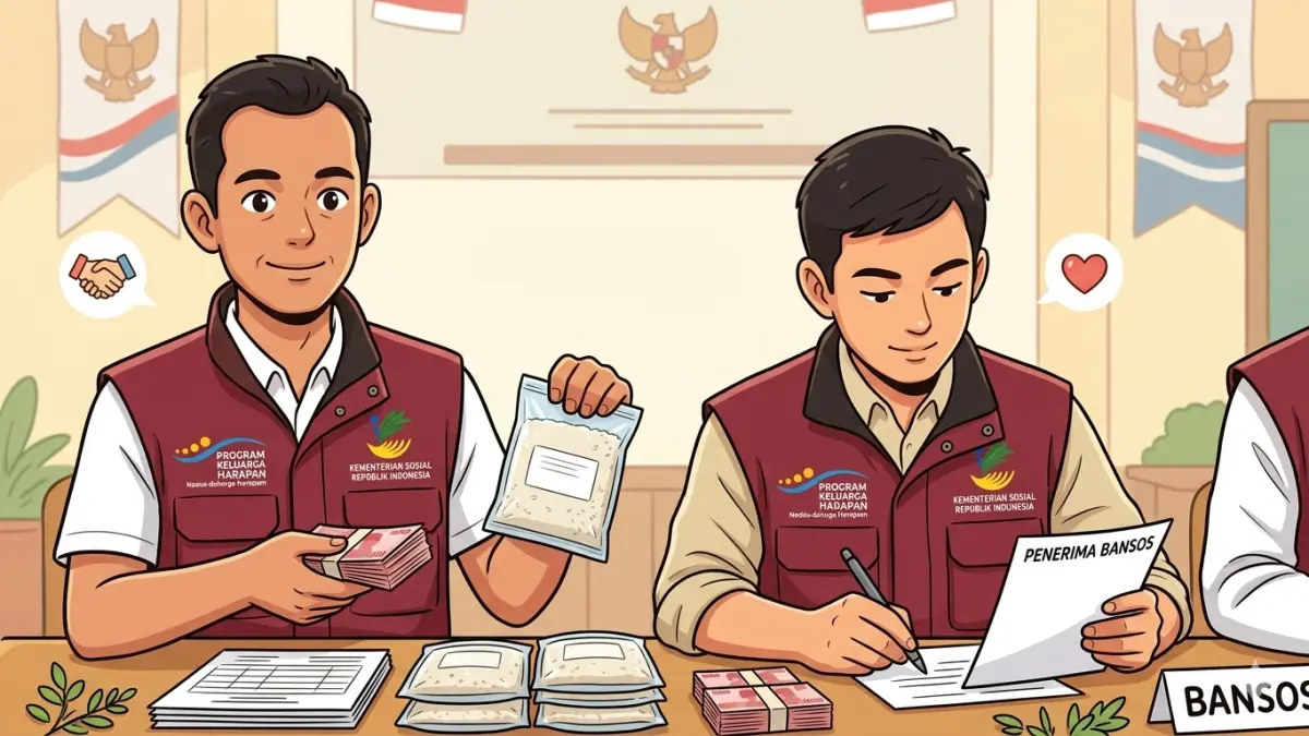 Ilustrasi pengecekan penebalan bansos. (Foto: Instagram @kemensosri diolah oleh Gemini AI)