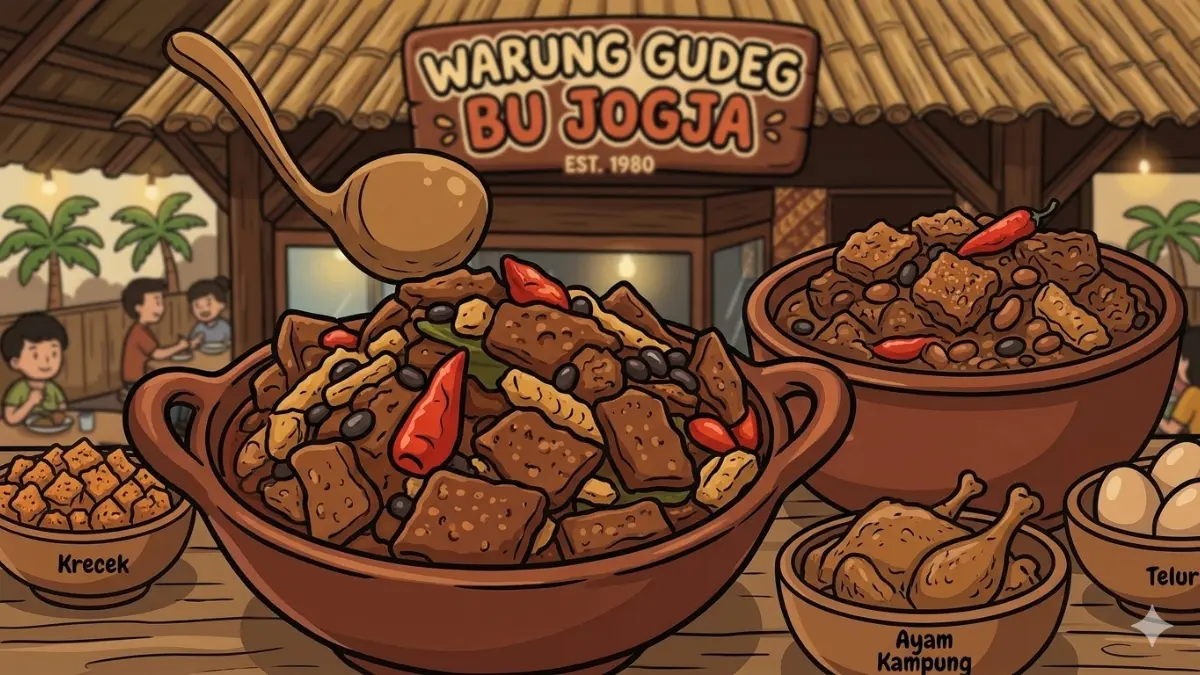 Ilustrasi salah satu kuliner di Jogja, gudeg. YouTube Devina Hermawan/Diolah dengan Gemini AI