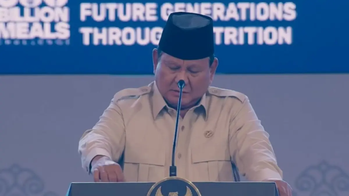 Presiden Prabowo Subianto membahas manfaat program MBG saat di SICC Bogor, Rabu 3 Juni 2026.