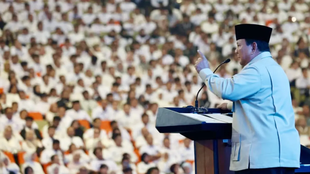 Presiden RI Prabowo Subianto saat memberikan arahan kepada ribuan peserta dan mitra program MBG di SICC, Babakan Madang, Kabupaten Bogor, Rabu, 3 Juni 2026. (Bakom RI)