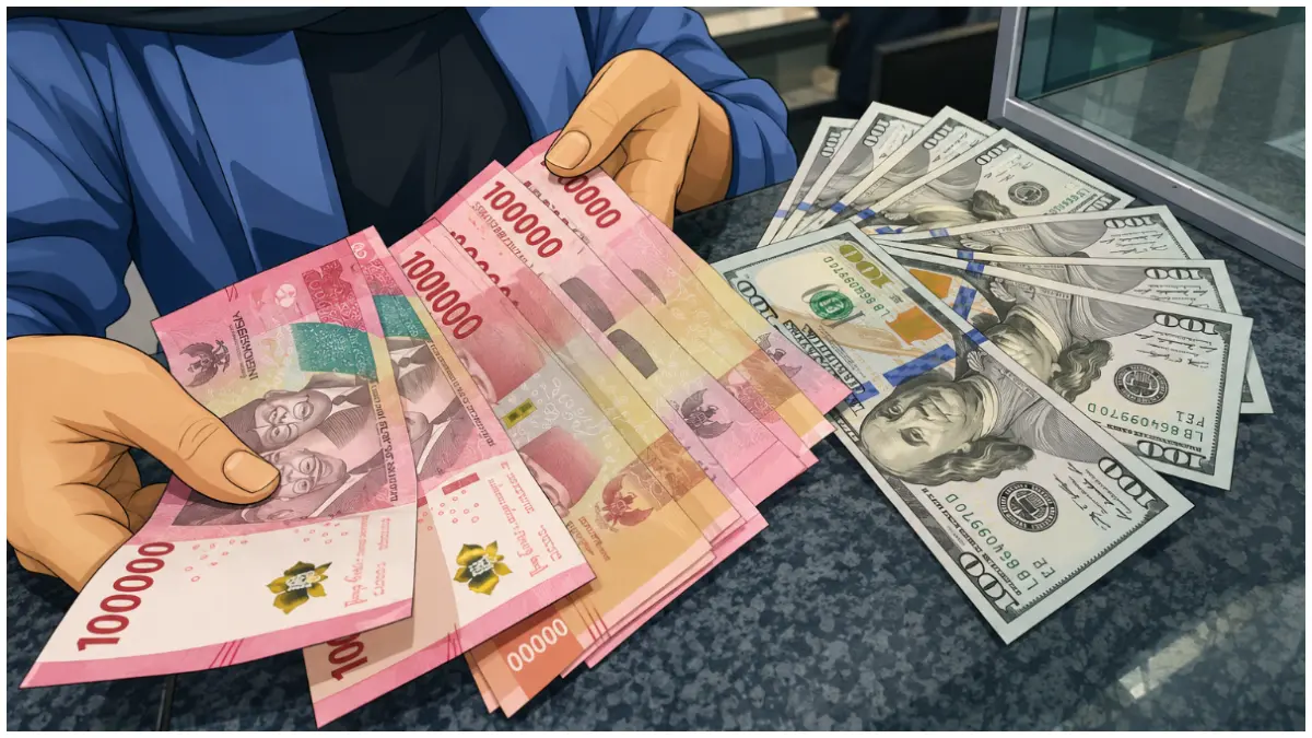 Ilustrasi nilai tukar Rupiah yang terus melemah terhadap Dolar AS.