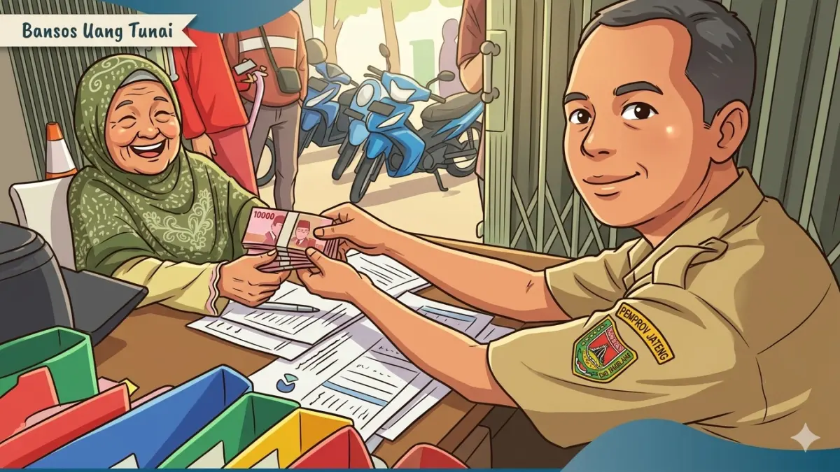 Ilustrasi penarikan bansos oleh KPM. (Foto: Instagram @gunungpring.muntilan/Diolah oleh Gemini AI)