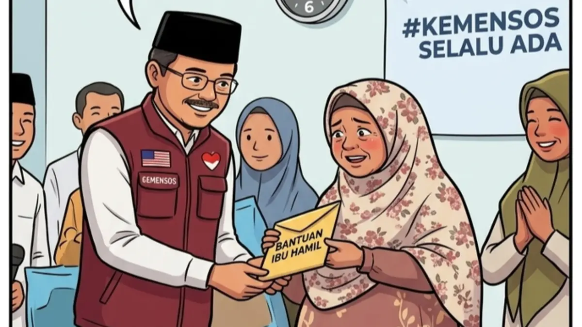 Ilustrasi penyaluran bansos KPM. (Foto: Instagram @kemensosri/Diolah oleh Gemini AI)