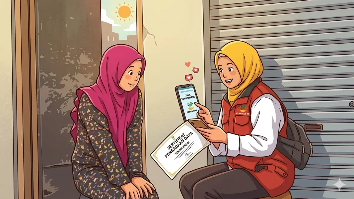 Ilustrasi penyaluran bansos untuk KPM Juni 2026. (Foto: YouTube Kemensos RI/Diolah oleh Gemini AI)