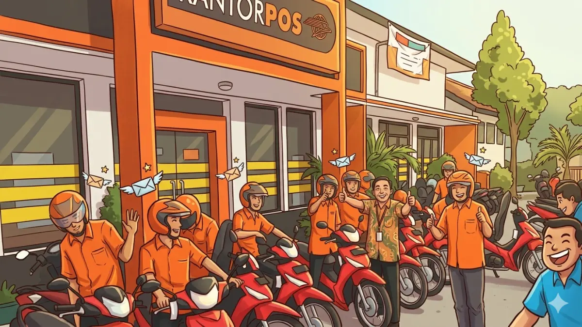 Ilustrasi penyaluran bansos via PT Pos. (Foto: Instagram @kemensosri diolah oleh Gemini AI)