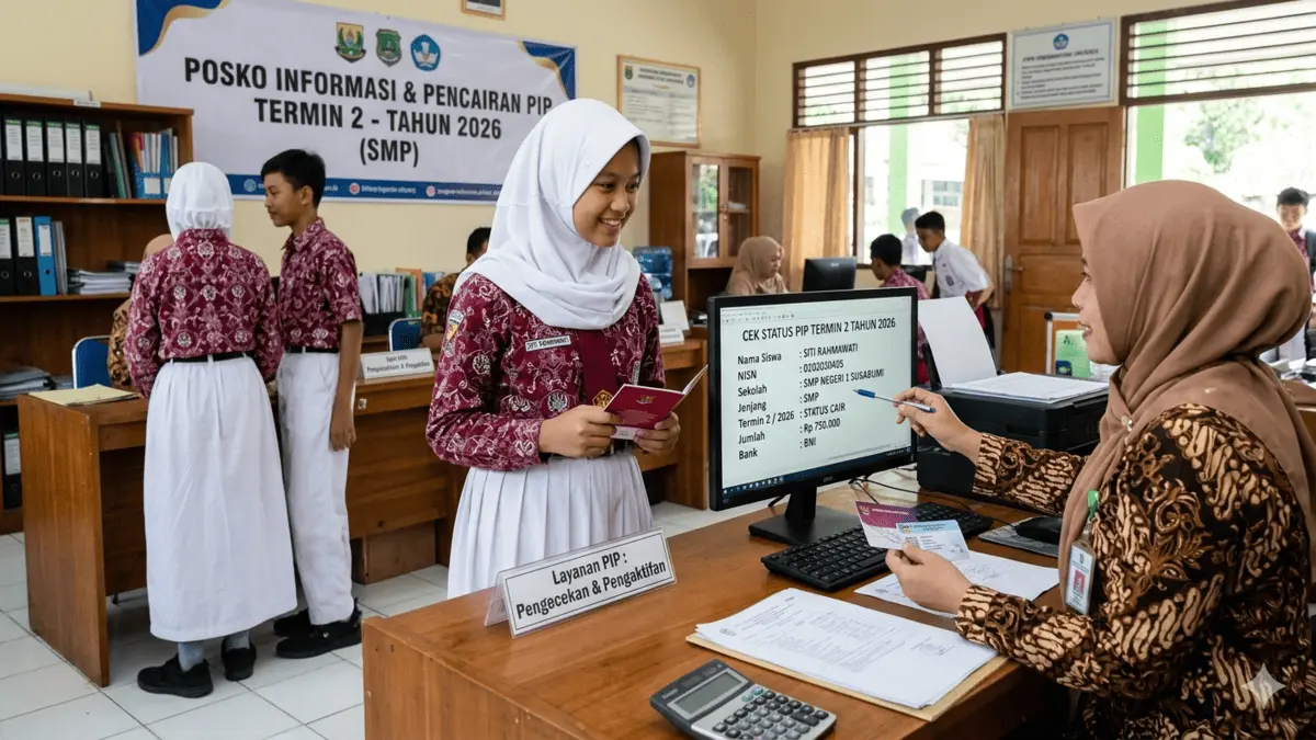 Ilustrasi pengecekan bantuan PIP termin dua tahun 2026 jenjang SMP. (Foto: Gemini AI)