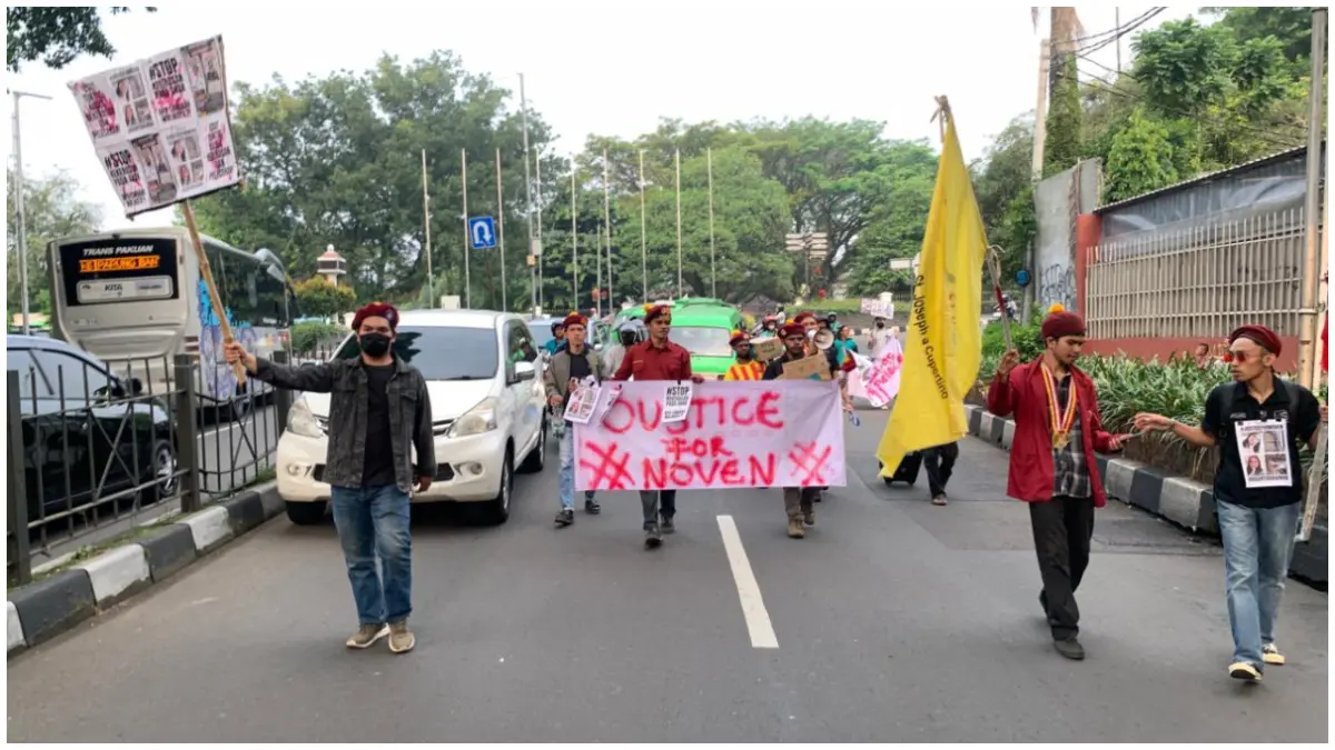 PMKRI saat menggelar aksi demonstrasi. Salah satu tuntutannya soal kasus kematian Noven. (Foto : PMKRI for Radar Bogor)