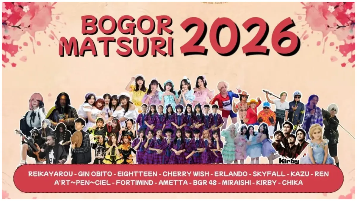 Poster Bogor Matsuri 2026 yang akan digelar di Stadion Pakansari, Kabupaten Bogor, pada Minggu, 7 Juni 2026. (Foto: Instagram @genshiken_community)