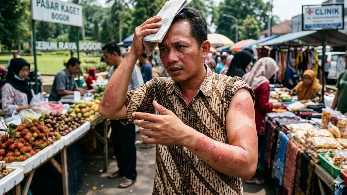 Ilustrasi kulit mengalami masalah sunburn. (Foto: Gemini AI)