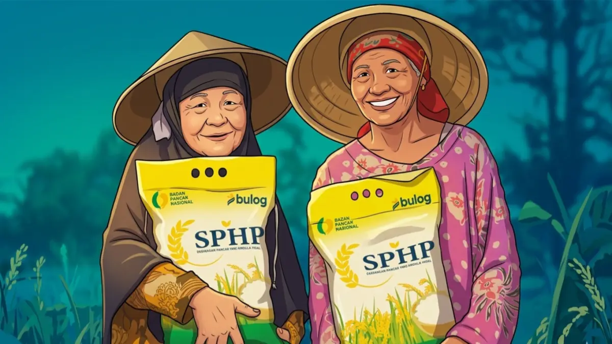 Ilustrasi penerima bansos pangan. (Foto: Instagram @perum.bulog diolah oleh Gemini AI)
