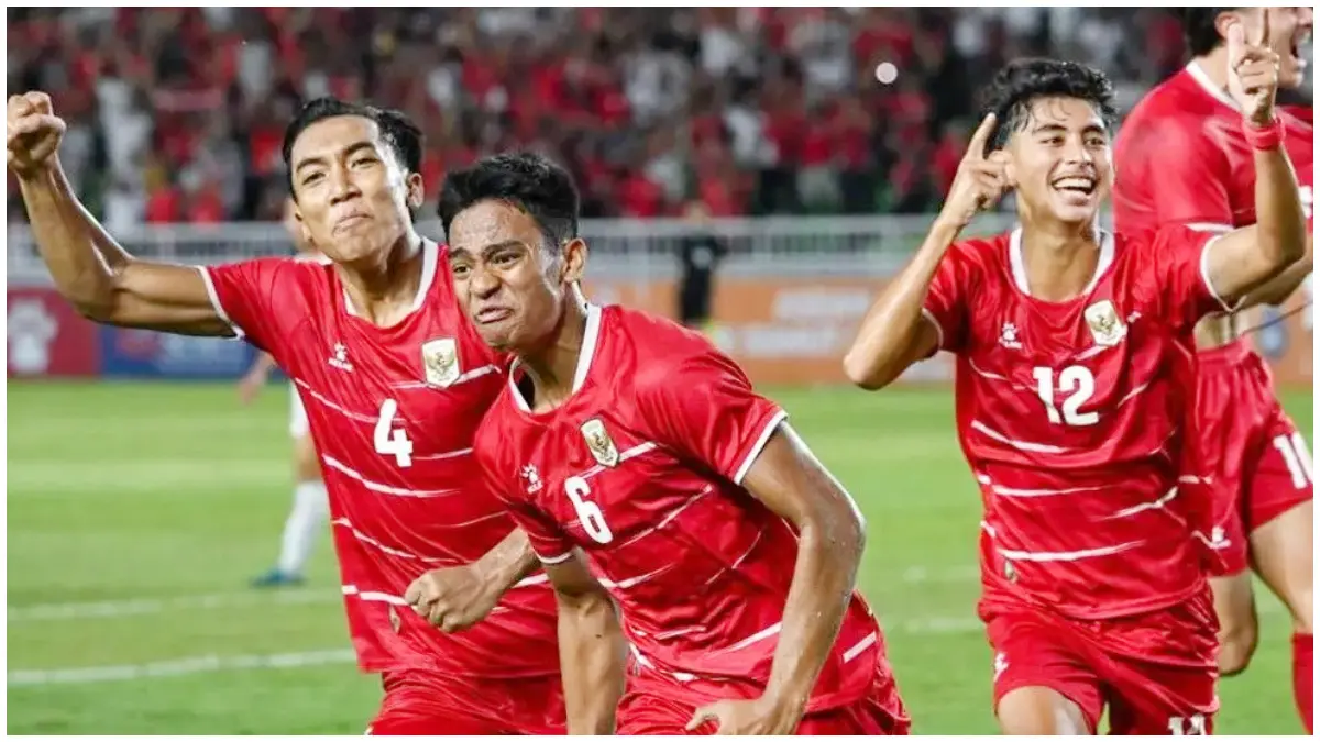 Selebrasi pemain Timnas Indonesia U-19 usai menjebol gawang Vietnam.