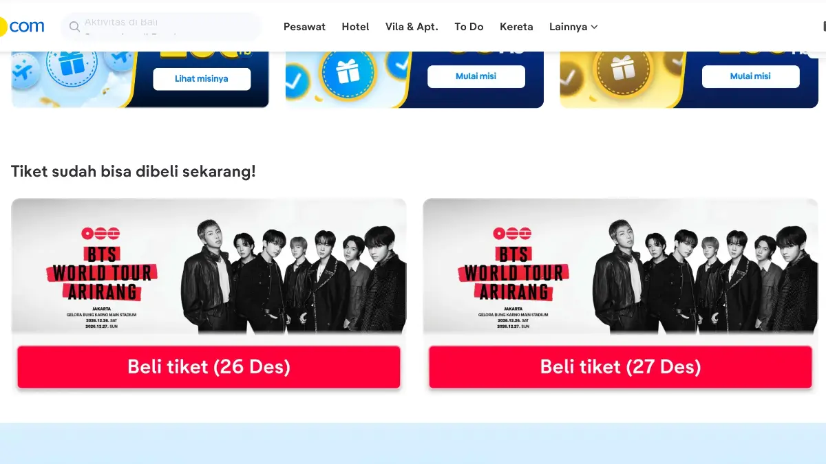 Tiket konser BTS ARIRANG di Jakarta dibuka siang ini. Foto: Tangkapan layar