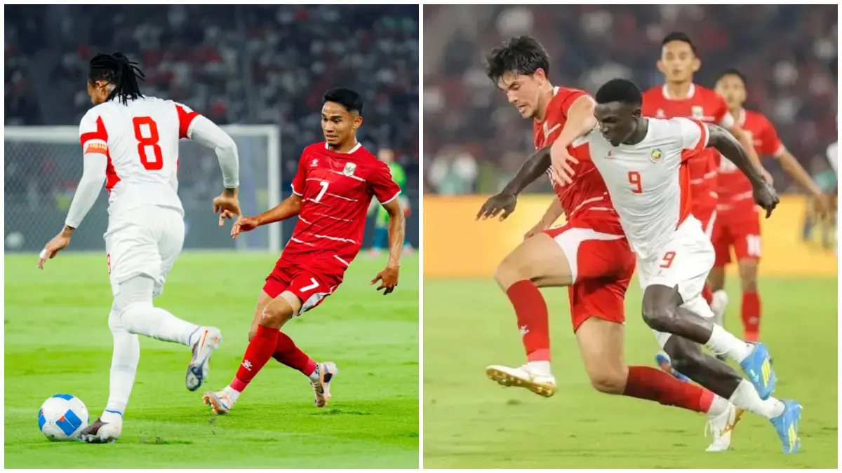 Aksi para pemain Timnas Indonesia saat menghadapi Mozambik di SUGBK Jakarta. Skuad Garuda menang 1-0.