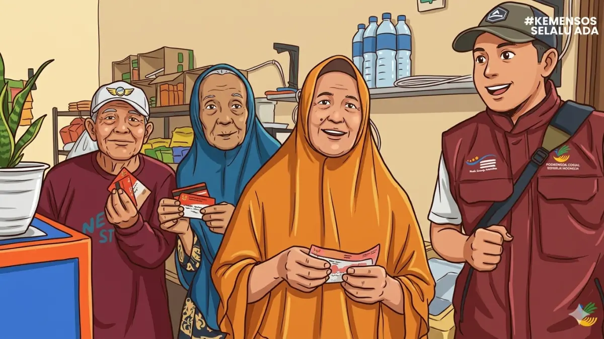 Ilustrasi penyaluran bansos bagi KPM Juni 2026. (Foto: Youtube Kemensos RI diolah oleh Gemini AI)