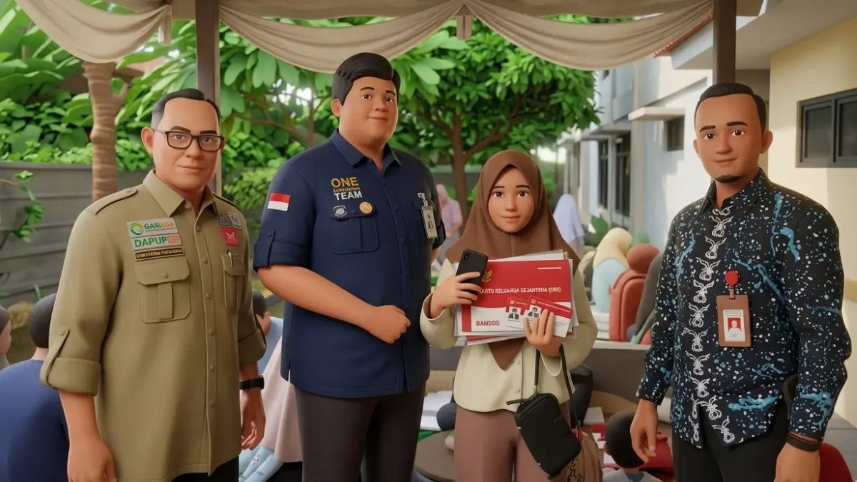 Ilustrasi penyaluran bansos PKH dan BPNT. (Foto: Instagram @kecamatan_cariu diperbarui oleh AI)