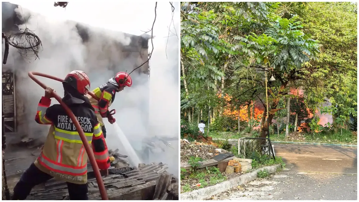 Personel Damkar saat melakukan pemadaman rumah bedeng di Cikaret Kota Bogor. (Foto : Damkar for Radar Bogor)
