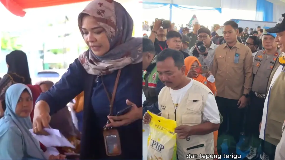 Penyaluran bansos kategori PKH BPNT (kiri), bantuan pangan beras (kanan). (Foto: YouTube Pos Indonesia, Kemensos RI)