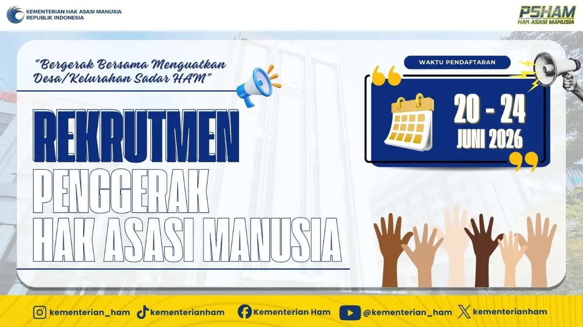 Ilustrasi pengumuman rekrutmen Penggerak HAM Tahun 2026. (Foto: kemenham.go.id)