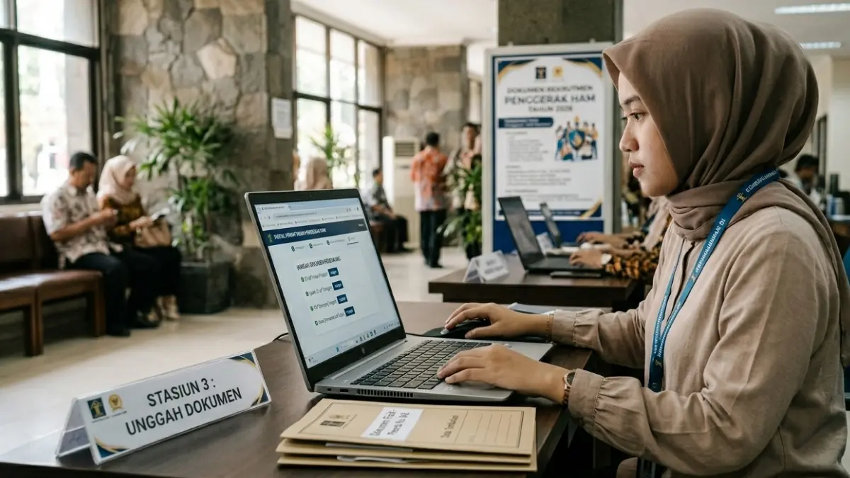 Ilustrasi unggah dokumen pendaftaran Rekrutmen Penggerak HAM tahun 2026. (Foto: Gemini AI)