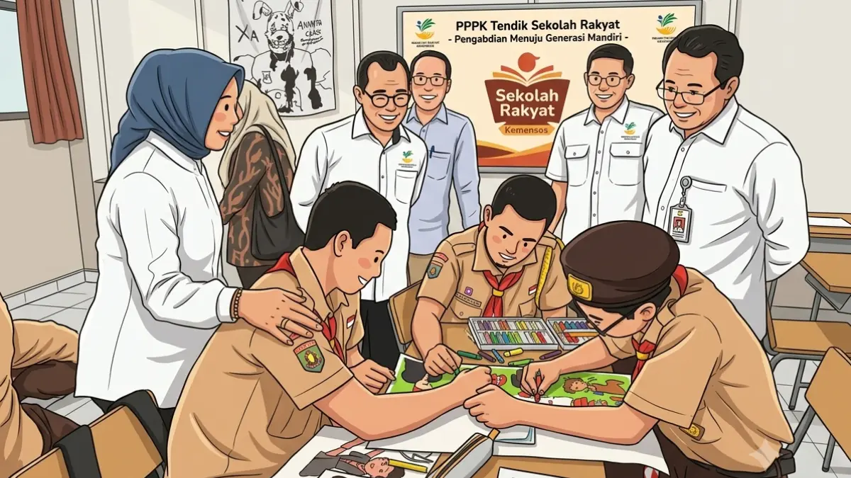 Ilustrasi operator sekolah dan wali asuh PPPK Tendik Sekolah Rakyat Kemensos 2026. Foto: sekolahrakyat.kemensos.go.id/Diolah dengan Gemini AI