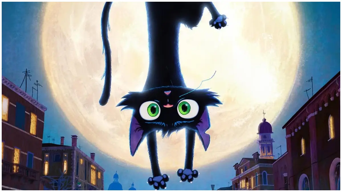 Poster film animasi Gatto yang memperlihatkan karakter utama seekor kucing hitam dengan latar kota Venesia, Italia. (Foto: Disney-Pixar/Instagram @catatanfilm)