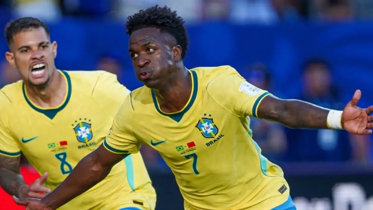 Selebrasi Pemain Brasil Vinicus Junior usai mencetak gol penyama ke gawang Maroko. (Foto : Instagram @cbf)
