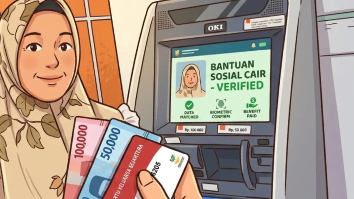Ilustrasi penarikan saldo bansos oleh KPM. (Foto:  YouTube Kemensos RI diolah oleh Gemini AI) 