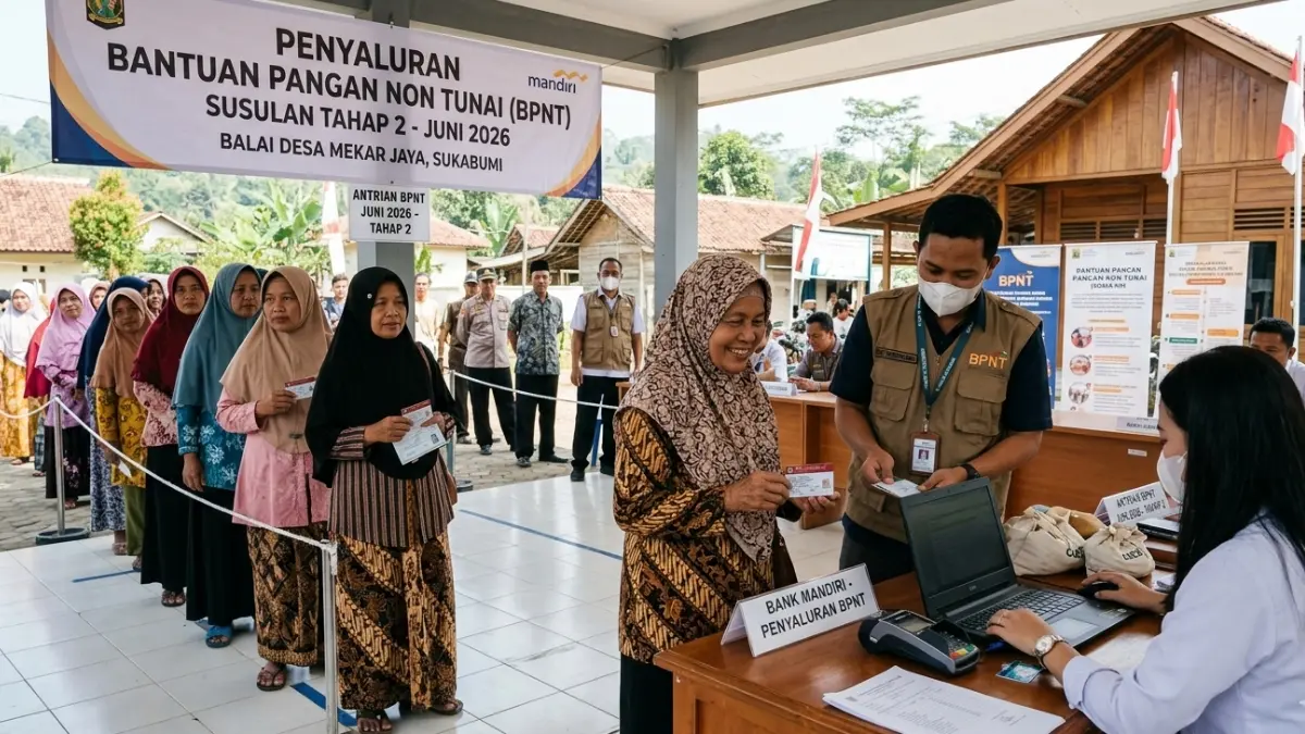 Ilustrasi pencairan bansos BPNT tahap dua susulan Juni 2026. (Foto: Gemini AI)