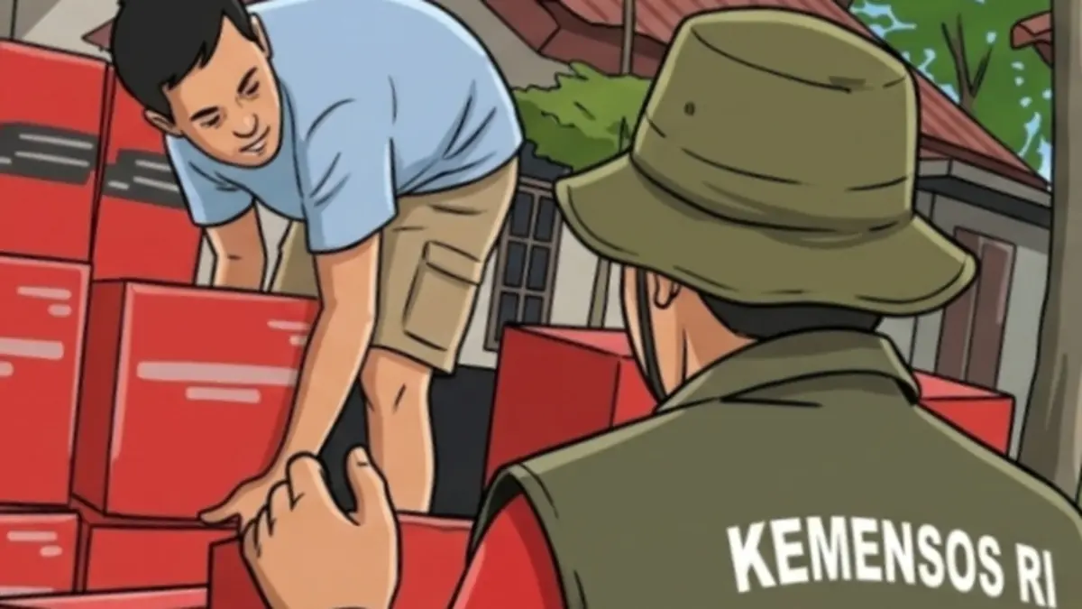 Ilustrasi penyaluran bansos pangan ke KPM. (Foto: YouTube Kemensos RI/Diolah oleh Gemini AI) 