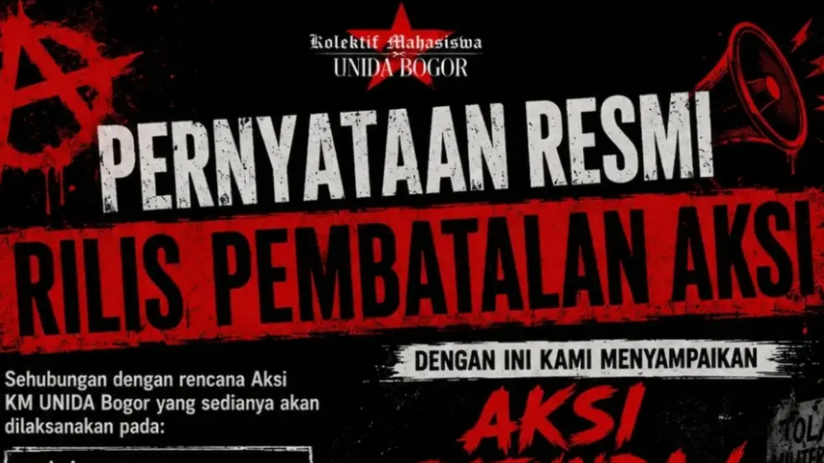 Pernyataan resmi KM Unida terkait pembatalan aksi unjuk rasa di Simpang Ciawi, Bogor, Senin, 16 Juni 2026. (Instagram @km_unida)