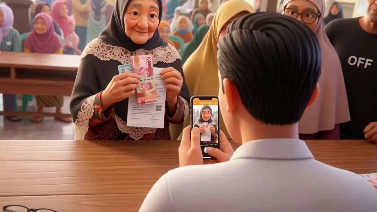 Ilustrasi pencairan bansos BPNT Tahap 2 untuk KPM (Instagram @desatapanrejo diperbarui oleh Gemini AI)