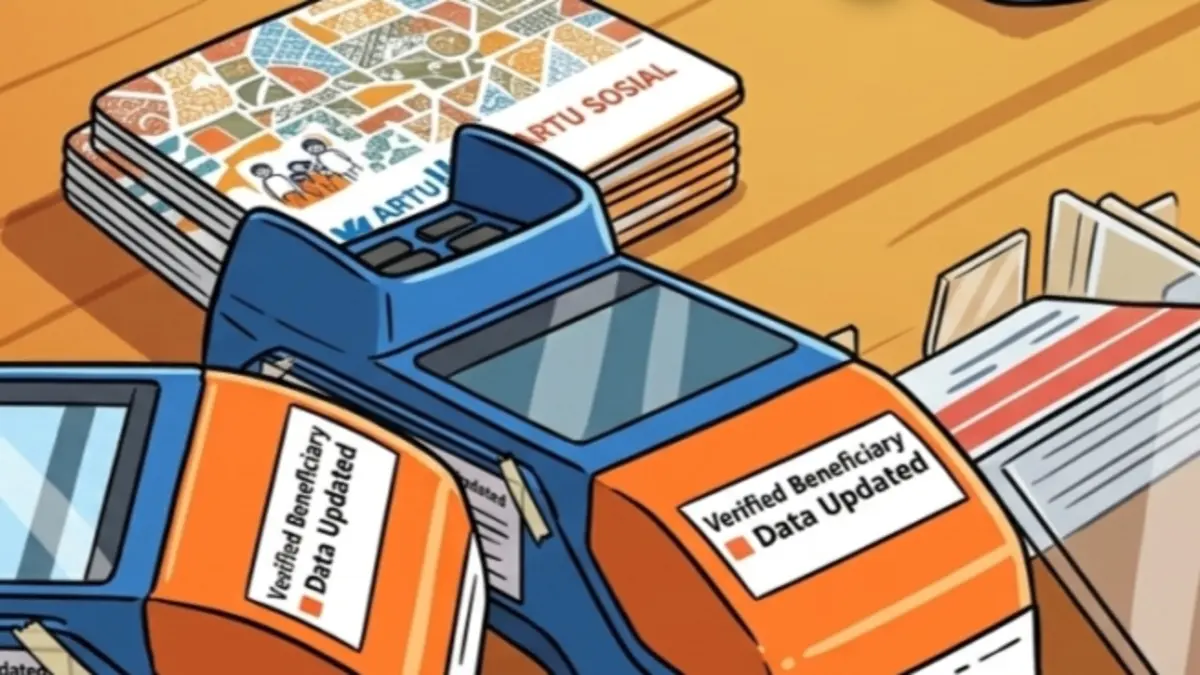 Ilustrasi pengecekan pencairan bansos melalui kartu KKS KPM. (YouTube Kemensos RI/Diolah oleh Gemini AI) 