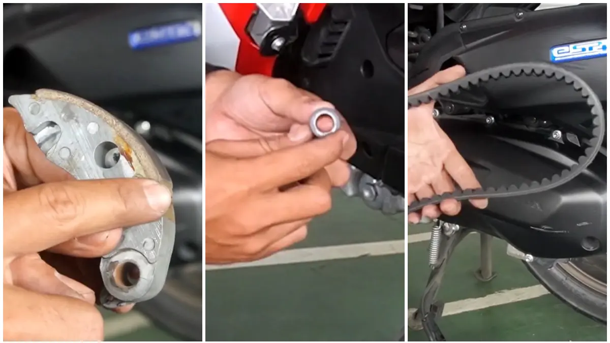 Komponen pada CVT motor matic, Roller, Kampas Ganda, dan V Belt. (Foto: Kanal YouTube @Otogrid)