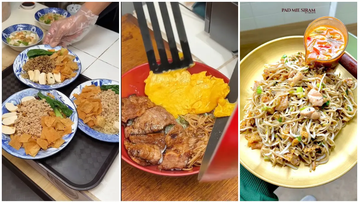 Kuliner hemat di Blok M Square, Bakmi Tjap Nikmat, Okane Nikudon, dan Padmie Siram. (Foto: Tangkapan layar YouTube Juan Owen)&nbsp;