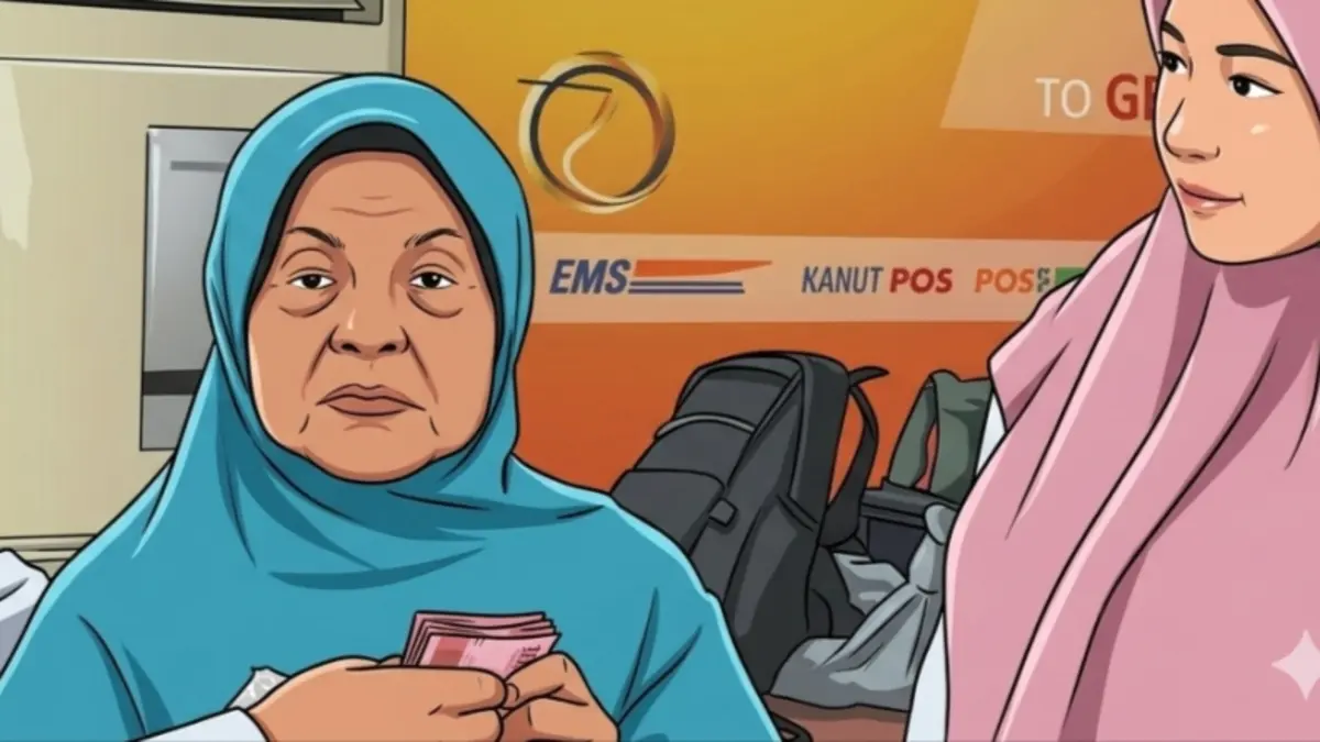 Ilustrasi pencairan BLT Dana Desa di Kantor Pos. (Instagram @kemensosri/Diolah oleh Gemini AI) 
