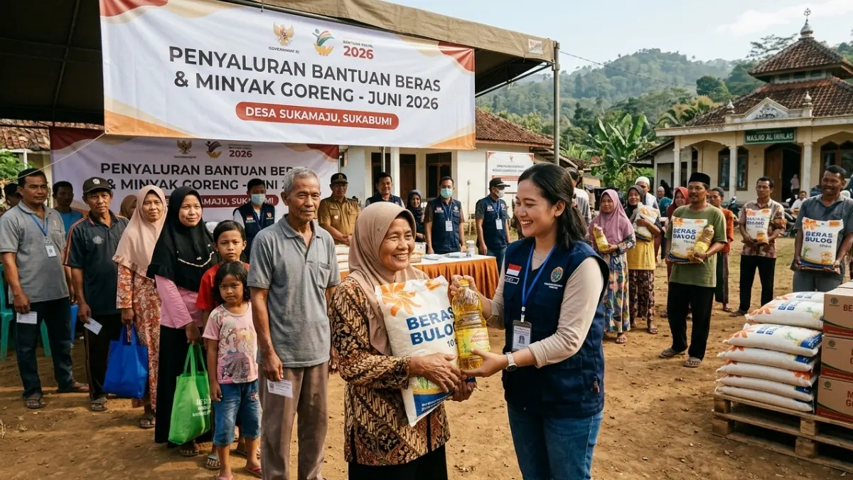 Ilustrasi penyaluran bansos beras dan minyak goreng Juni 2026. (Foto: Gemini AI)