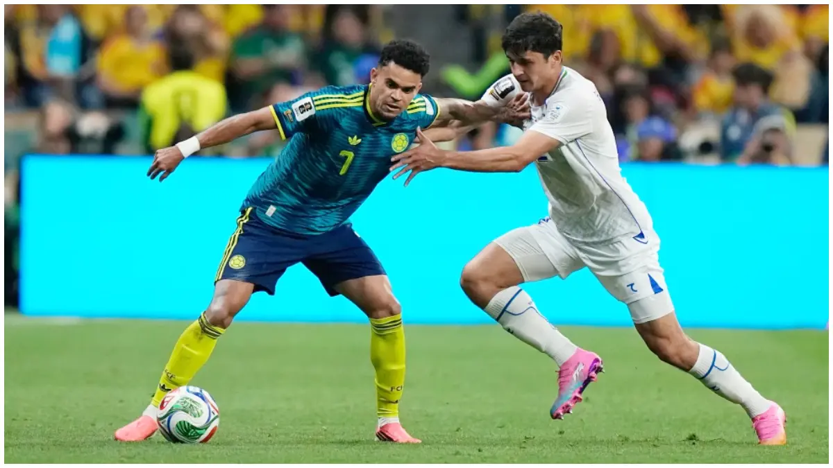 Aksi Luis Diaz saat Kolombia menghadapi Uzbekistan di Grup K Piala Dunia 2026.