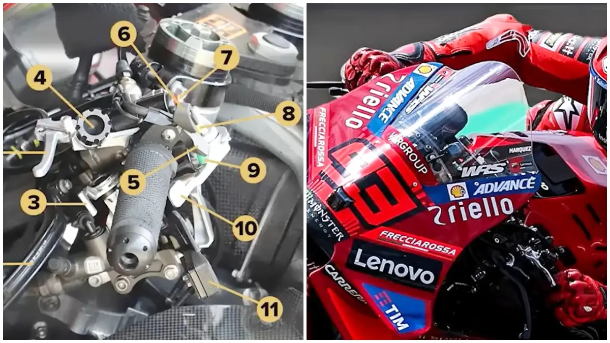 Tombol dan tuas pada motor Ducati yang ditunggangi Marc Marquez di Motogp. (Foto: Kanal YouTube @StartingGrid)