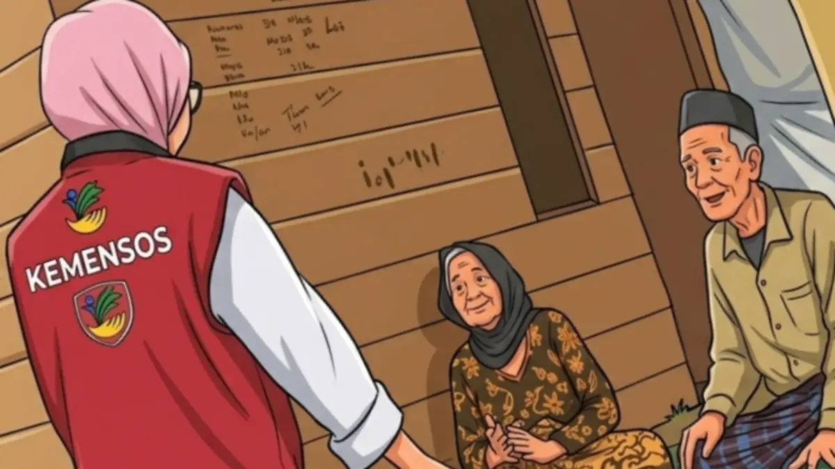 Ilustrasi pendamping sosial survei KPM bansos. (YouTube Kemensos RI/Diolah oleh Gemini AI) 